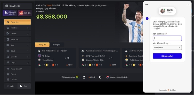 Liên hệ Vsport qua Livechat